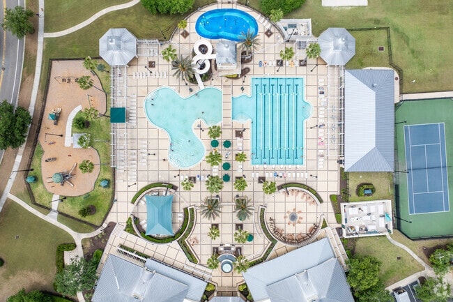 Soak in the pool or ride the water slide in Bartram Springs.