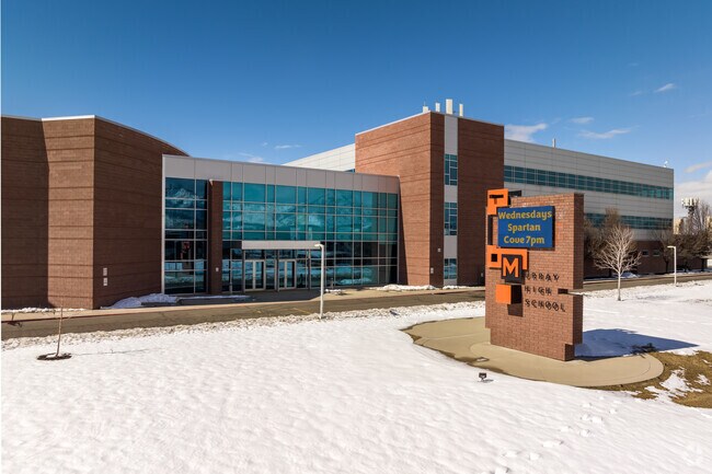 View of Murray High School entrance located in Murray, UT.