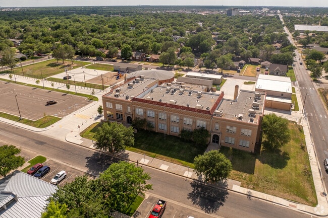 Wolflin Elementary School sits within a dense historic neighborhood.
