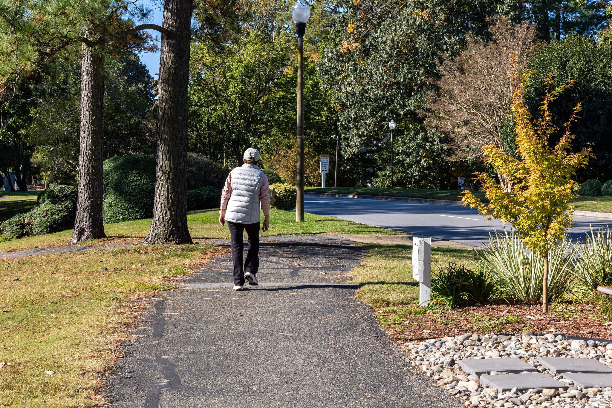 Walking on the paved pathway at Kiln Creek.