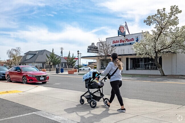 Residents of Firebaugh are a short walk from shops along the sidewalks in Dos Palos.