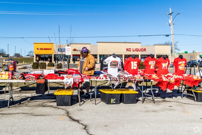 Chiefs merchandise adds a splash of red to streets and shops throughout Kansas City's I-435 West KC-KS neighborhood.