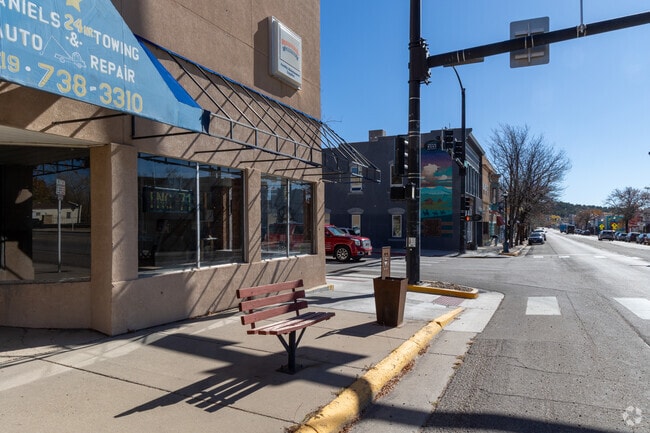 Bus stops are scattered throughout the city, as part of the Colorado Department of Transportation's Bustang program.