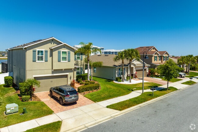 You'll find two-story single family homes in a gated community with palm trees in Trinity.