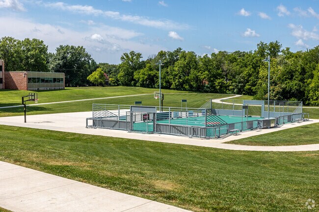 A soccer pitch and basketball court are great outdoor space for fun and PE classes.
