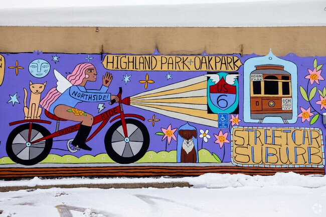 Murals in the Highland Park Historic Shopping District are painted by local artists.