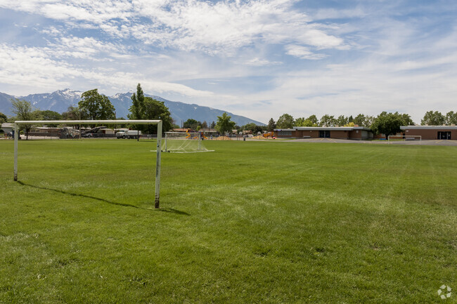 Green soccer fields at Liberty Elementary School have a spectacular view of the mountains.