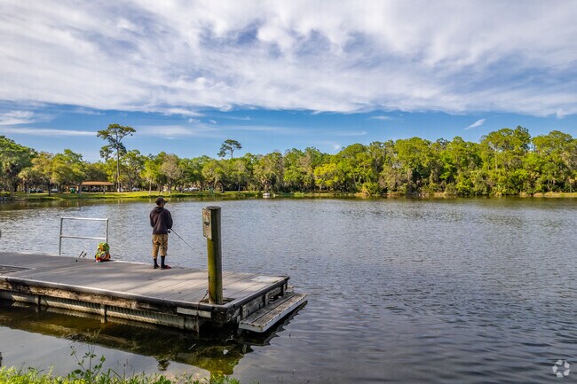 Visitors enjoy Lake Seminole Park fishing.