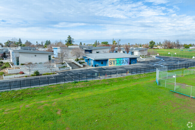 There are colorful buildings at Sylvan Middle School.