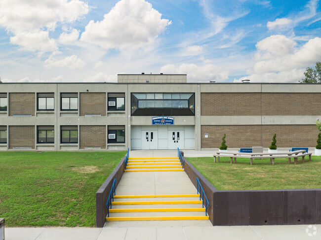 The welcoming entrance at Comsewogue High School
