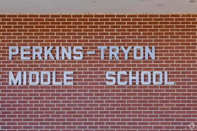 Close up shot of the signage of Perkins-Tryon Middle School.