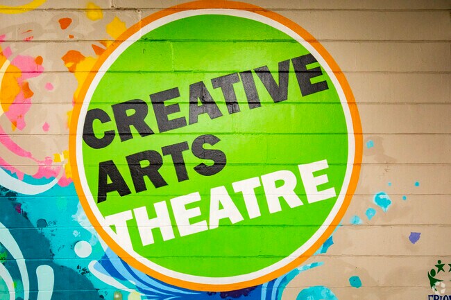 The mural for the Creative Arts Theatre in Riverbend conveys the fun spirit of the group.