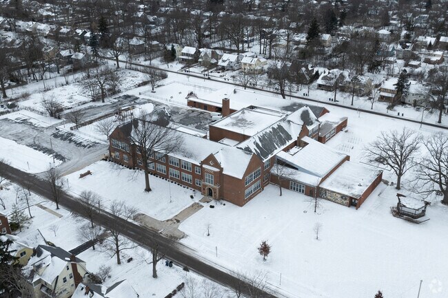 Aerial view of Canterbury Elementary School in the neighborhood of Cleveland Heights.