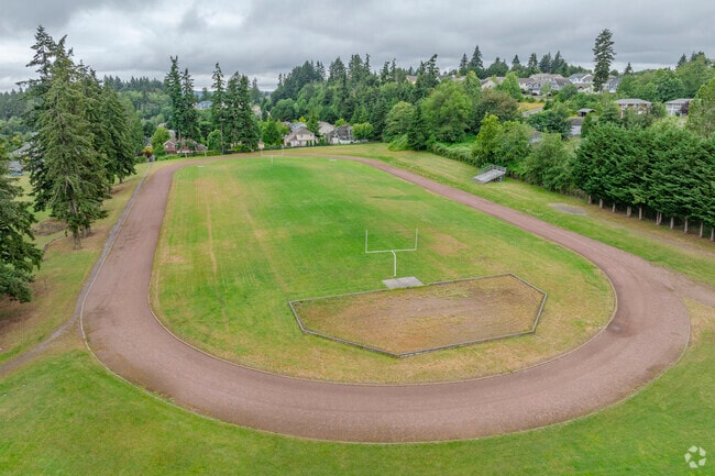 Aerial views of the track and field area at Poulsbo Middle School.