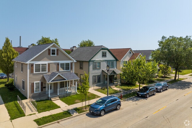 A row of two-story recently constructed homes in the King Park Neighborhood.