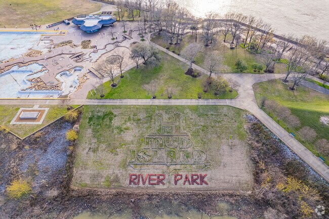 Mud Island River Park sign built Into the Landscape.