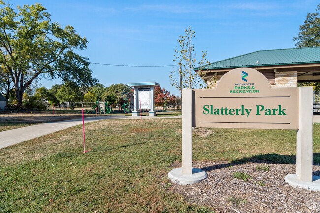 Slatterly Park features a modern playground and plenty of open space for outdoor activities.