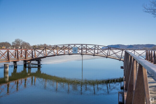 A fishing pier on Lake Winona provides residents with a place to fish.