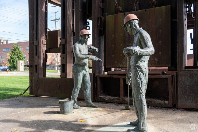 Artist George Segal's "The Steelmakers" sculpture celebrates the City of Youngstown's history.