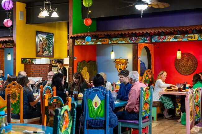La Fiesta Mexican Restaurant is a popular lunch spot known for its vibrant interior and menu.