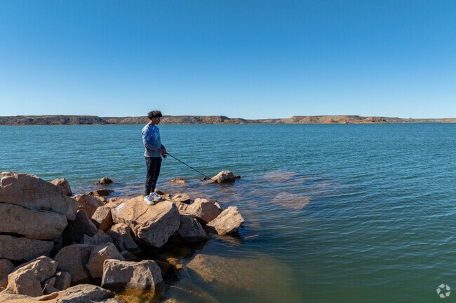 Lake Meredith is about 25 miles away from Borger and open for fishing and boating.