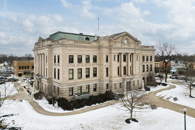 The DeKalb County Courthouse is a beautiful historic building nestled in the heart of downtown Auburn.