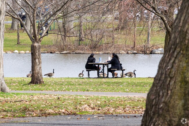 Taking a break from walking in Warinanco Park in Roselle and sitting by the lake.