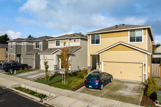 New homes with smaller homes in the Mountain View Meadows-Orchards neighborhood.