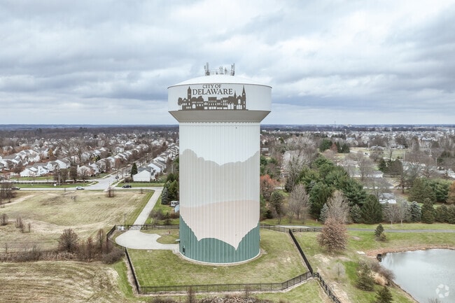 An aerial view of Troy on cold, snowy morning in Ohio.