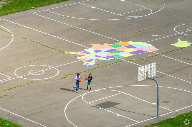 Students love to come play ball on the basketball courts at Russell I. Doig Middle School.