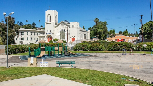 Richard Riordan Primary Center is nestled between gothic churches and homes.