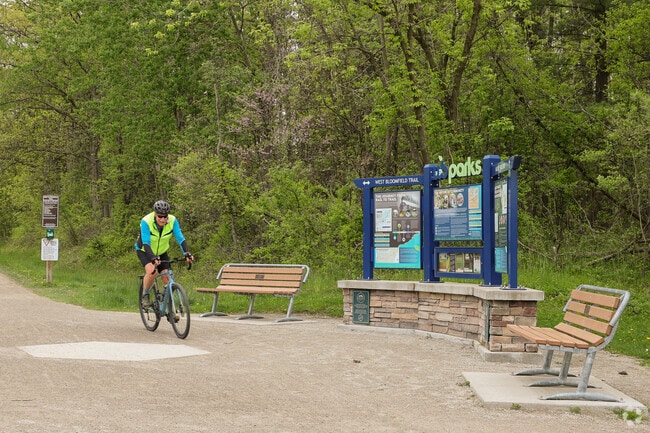 Enjoy many miles of scenic bike trails just outside the West Bloomfield Woods Nature Preserve.