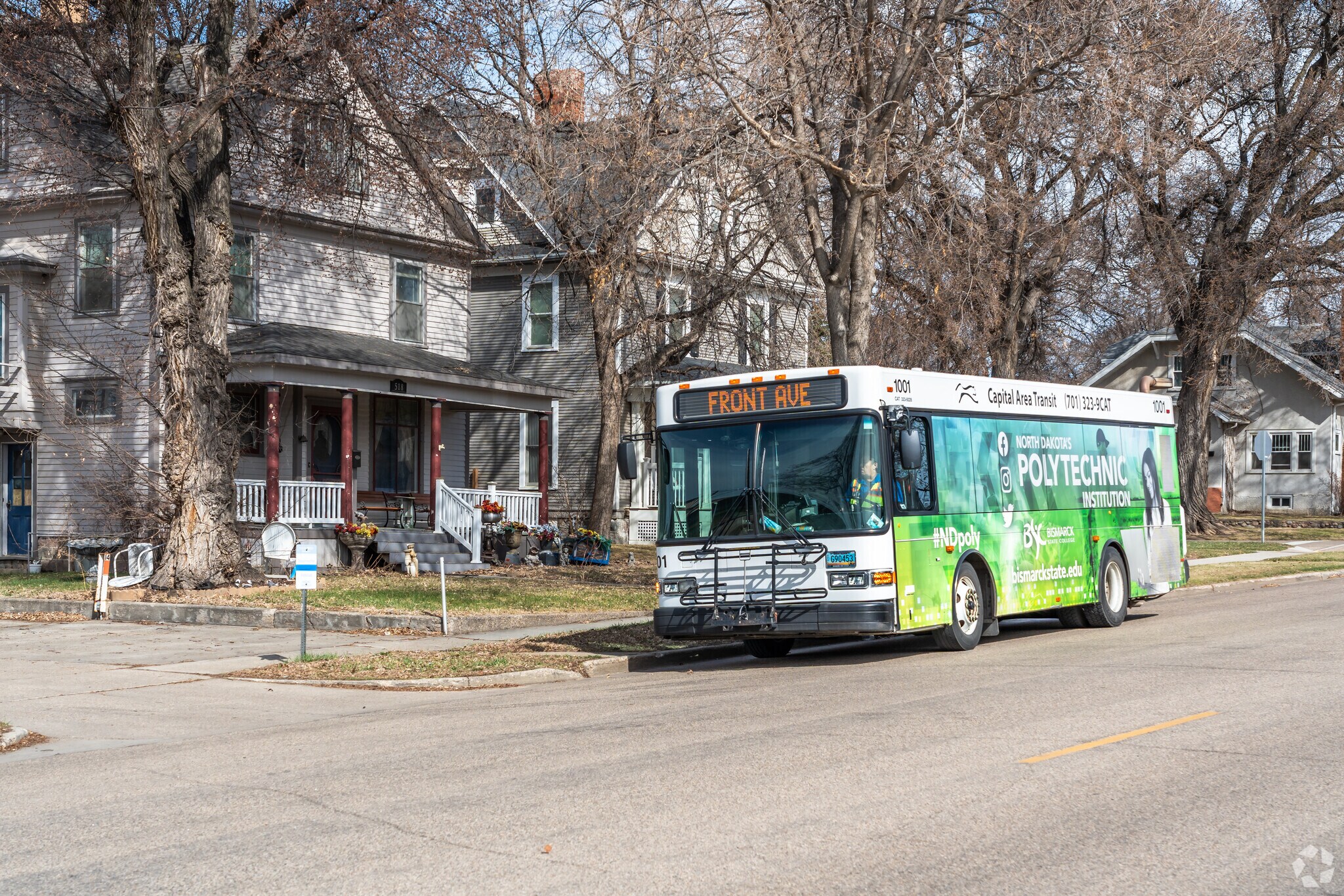 The Bis-Man Transit bus conveniently runs through the Southwest Bismarck neighborhood.