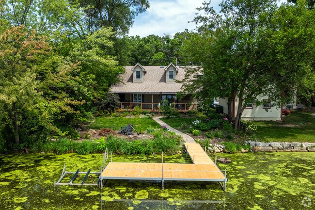 East Island Lake waterfront properties usually have small docks to access the water.