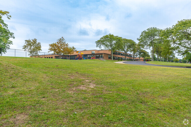 Charles Campagne Elementary School sits on a hilltop in Bethpage NY.