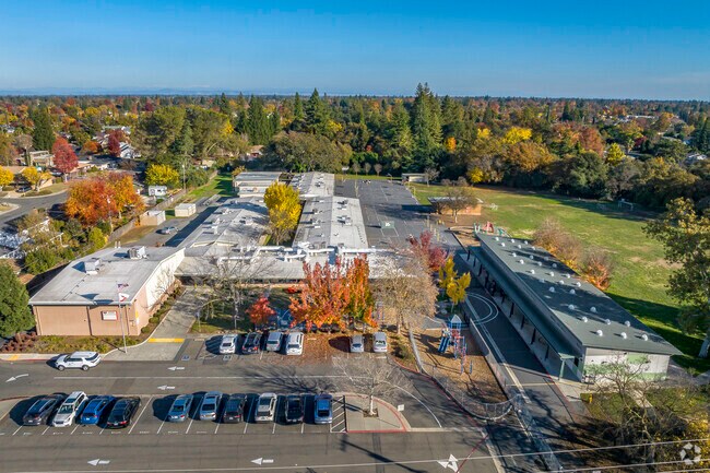James R. Cowan Fundamental Elementary School offers a sprawling campus when viewed from above.