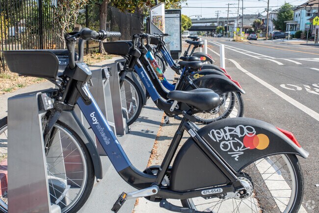 There is a bike rental station in the middle of the Hoover-Foster neighborhood.