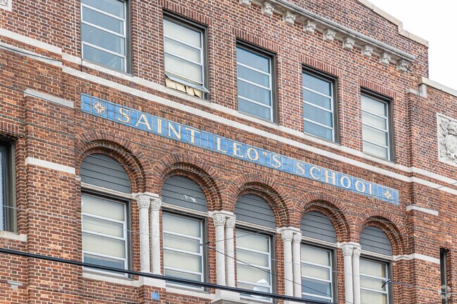 St. Leo Elementary School in Queens has a classic facade.