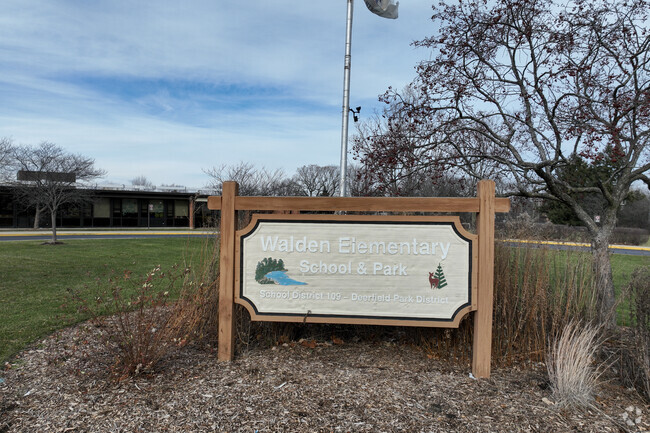 Signs welcome students at Walden Elementary School.