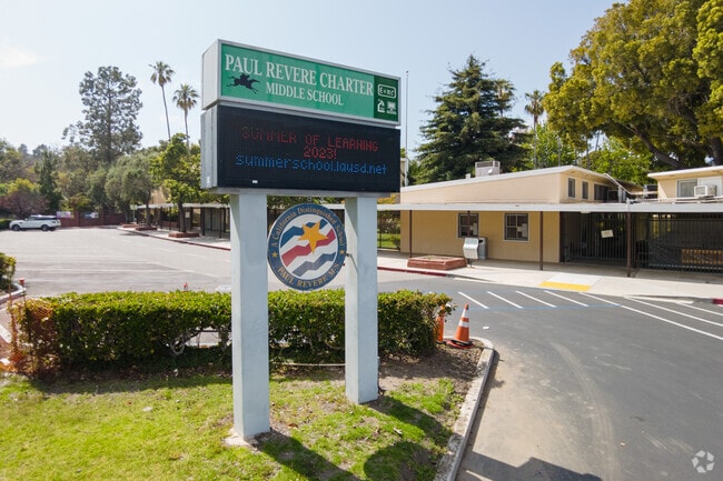 Paul Revere Middle School digital sign displays school news and updates.