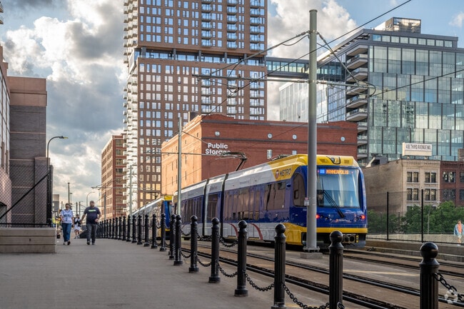 The light rail transit system runs near Target Field in North Loop.