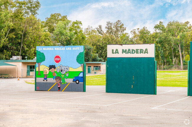 An emphasis on safety is painted on the handball wall at La Madera Elementary School.