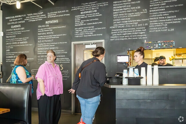 The menu all over the wall at Honest Abe's.