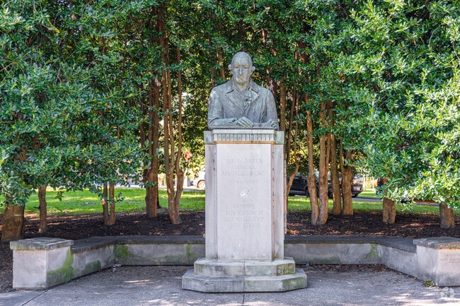 A statue of Peter Muhlenberg sits in the namesake park in Wakefield.