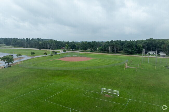 New London High School offers a sprawling campus when viewed from above.