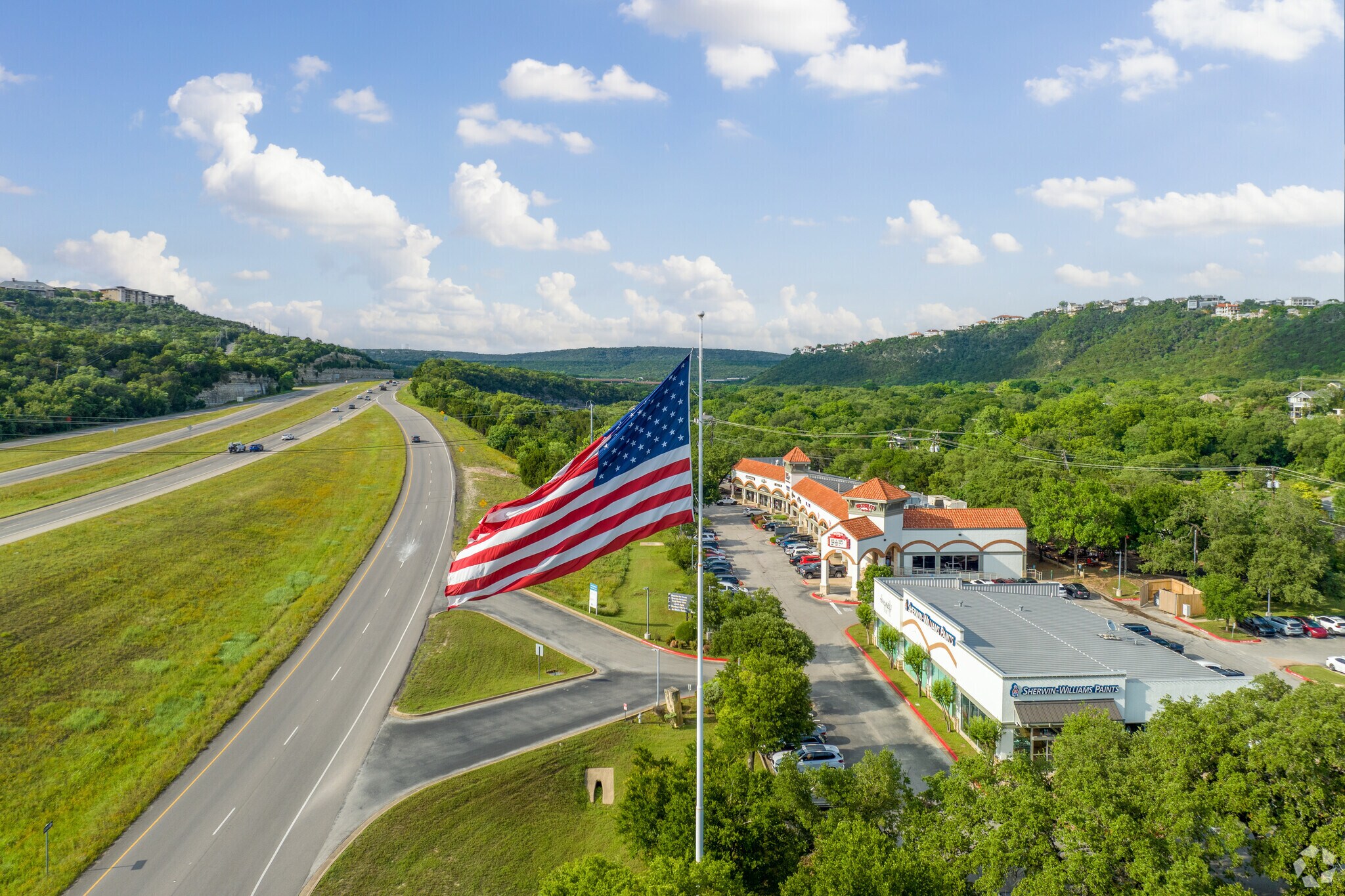 Retail stores and restaurants on Highway 2222.