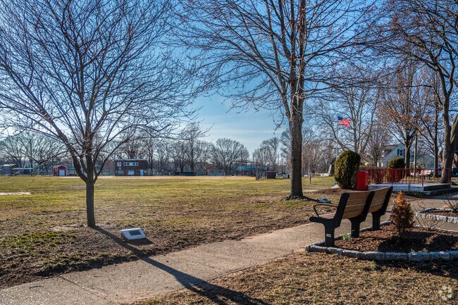 Maywood Memorial Park provides a walking path for residents and visitors in Maywood.