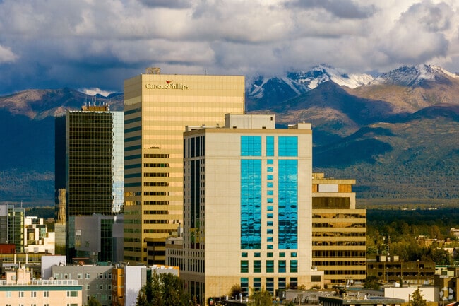 Downtown Anchorage high-rises often house hotels and office spaces.