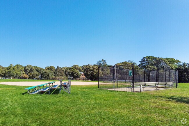 Westhampton Beach High School has a field in the front of the school.