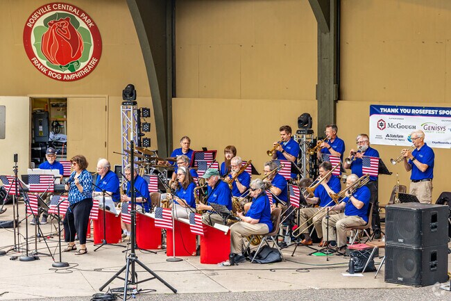 Frank Rog Amphitheater at Central Park offers a variety of outdoor entertainment near Lake Josephine.